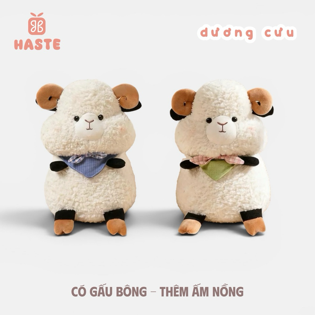 Gấu Thú Bông Cừu Bạch Dương Cưu Đeo Khăn Yếm Choàng Béo Mầm Quà Tặng Độc Đáo Lông Xù Siêu Mềm Mịn Siêu Dễ Thương