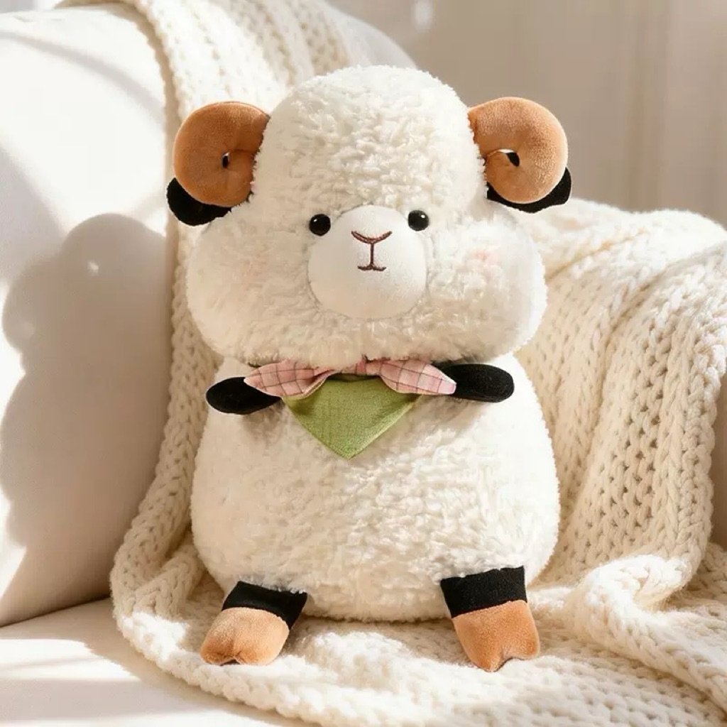 Gấu Thú Bông Cừu Bạch Dương Cưu Đeo Khăn Yếm Choàng Béo Mầm Quà Tặng Độc Đáo Lông Xù Siêu Mềm Mịn Siêu Dễ Thương