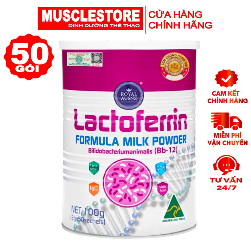 Sữa Lactoferrin Hồng Royal Ausnz (50 Gói), Giúp Tăng Sức Đề Kháng, Hệ Miễn Dịch Cho Bé