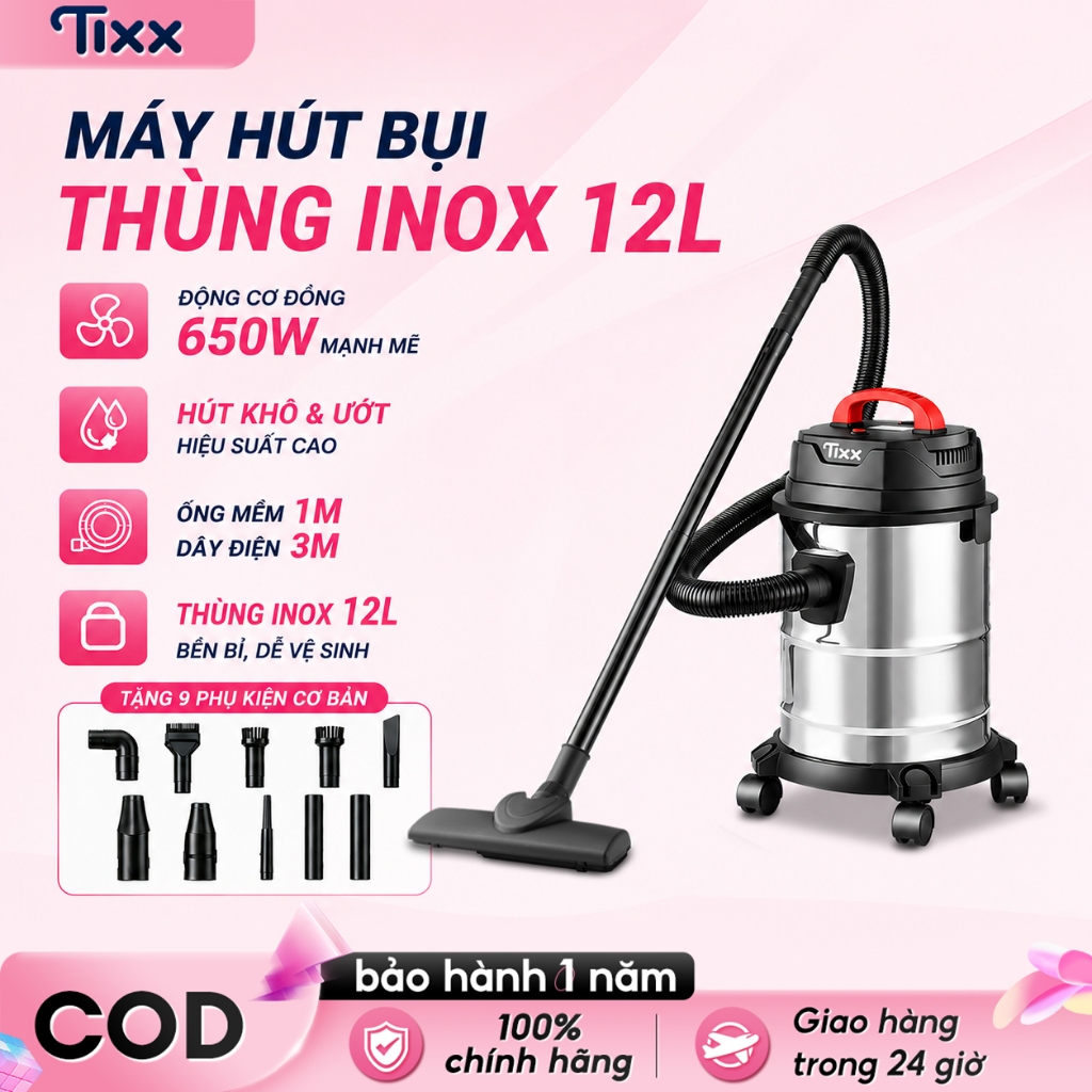Tixx máy hút bụi 650W 12L máy hút bụi công nghiệp Máy hút và thổi bụi khô ướt