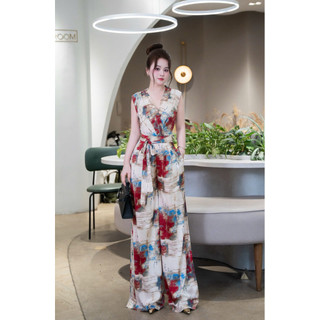 Jumpsuit chất liệu lụa hoạ tiết liền thân sang chảnh dành cho nữ