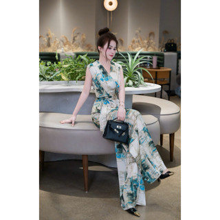 Jumpsuit chất liệu lụa hoạ tiết liền thân sang chảnh dành cho nữ