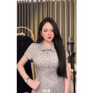 (T109) Váy Cổ Sen Cộc Tay Phối Trắng (dáng dài 115cm)