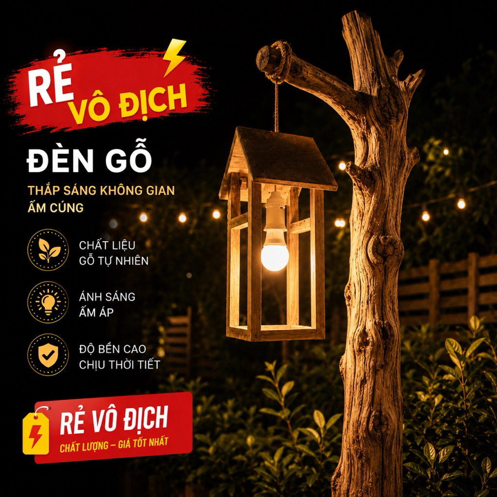 🔥 RẺ VÔ ĐỊCH 🔥 – Đèn Gỗ Decor Hình Ngôi Nhà Treo/Bàn – Lồng Đèn Trang Trí Sân Vườn, Ban Công, Quán Cafe, Homestay Phong