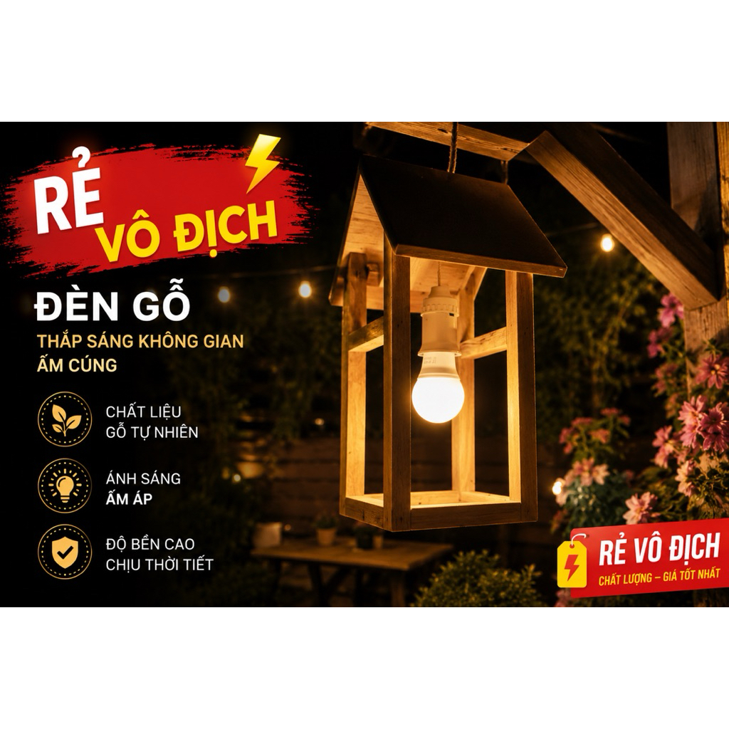 🔥 RẺ VÔ ĐỊCH 🔥 – Đèn Gỗ Decor Hình Ngôi Nhà Treo/Bàn – Lồng Đèn Trang Trí Sân Vườn, Ban Công, Quán Cafe, Homestay Phong