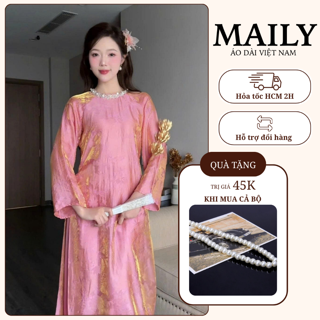 Áo Dài Cách Tân Tường Xuân Vải Lụa Ánh Kim Cao Cấp - ÁO DÀI MAILY