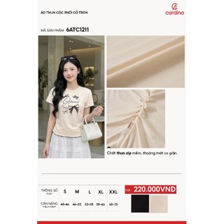 (Sẵn) 6ATC12 ÁO THUN NỮ Cardina  CỔ TRÒN CHẤT COTTON DÁNG RỘNG RÃI: