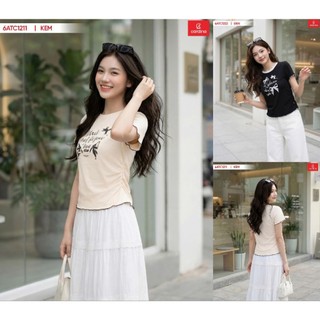 (Sẵn) 6ATC12 ÁO THUN NỮ Cardina  CỔ TRÒN CHẤT COTTON DÁNG RỘNG RÃI: