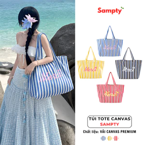 Túi Tote Canvas Premium 𝐒𝐚𝐦𝐩𝐭𝐲 Merci Kẻ Sọc Thời Trang Y2K Sức Chứa Lớn Trend