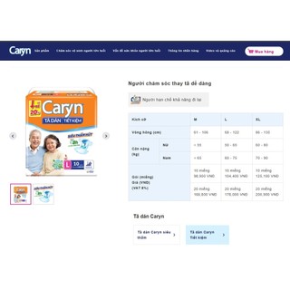 [MUA 2 Tặng CAMEN hoặc tấm điệm  lót caryn 20 ] TÃ BỈM DÁN CARYN TIẾT KIỆM 18 MIẾNG cho người già và phụ nữ sau sinh