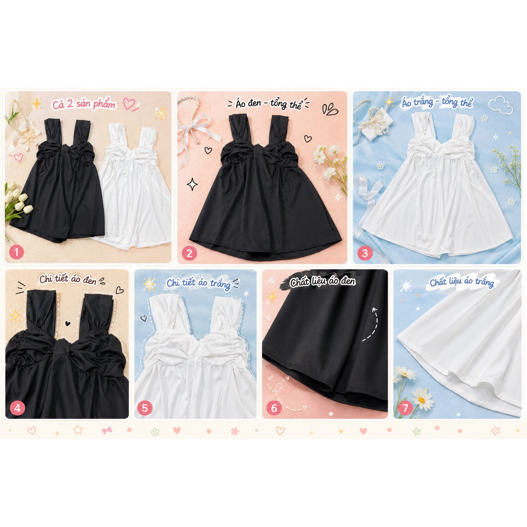 Áo hai dây nữ bản to cúp ngực dáng xòe áo babydoll Jolie Clothing áo 2 dây nơ ngực lưng chun