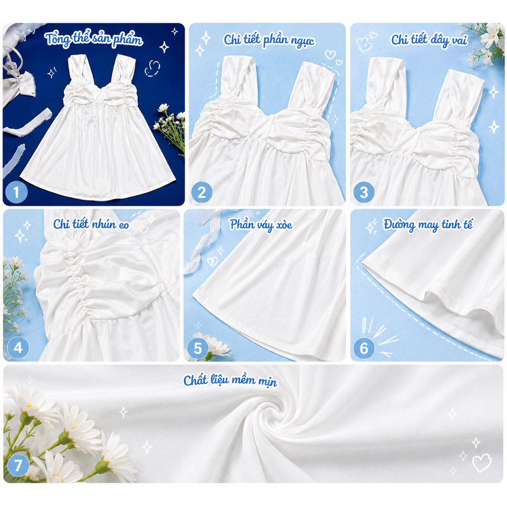 Áo hai dây nữ bản to cúp ngực dáng xòe áo babydoll Jolie Clothing áo 2 dây nơ ngực lưng chun