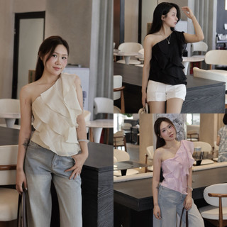 𝐏𝐡𝐢𝐞𝐧 𝐖𝐆𝐖𝐄 | (Sẵn) w9396 Áo Một Vai Voan Tơ Tầng Có Khoá Sườn