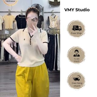 VMY Studio - Áo polo len tăm mỏng thể thao Pickleball sang trọng Hàn Quốc năng động trẻ trung, áo nữ tay ngắn năng động