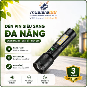 Đèn pin cầm tay siêu sáng SMD có thể zoom gần xa, 6 chế độ ánh sáng, vỏ hợp kim thiết kế nhỏ gọn, có chân sạc tiện lợi