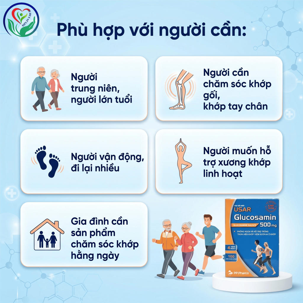 USAR Glucosamin 500mg hỗ trợ xương khớp, khô cứng khớp, vận động linh hoạt – Hộp 100 viên