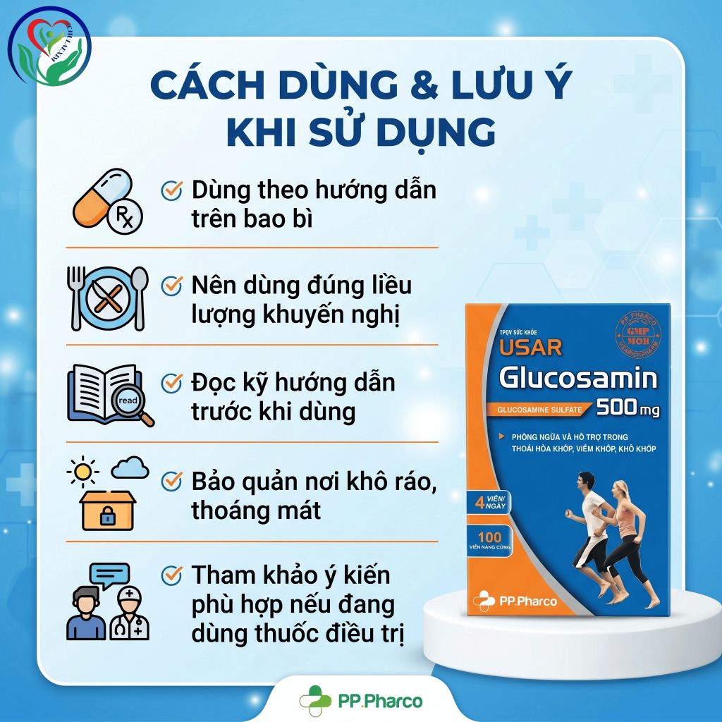 USAR Glucosamin 500mg hỗ trợ xương khớp, khô cứng khớp, vận động linh hoạt – Hộp 100 viên
