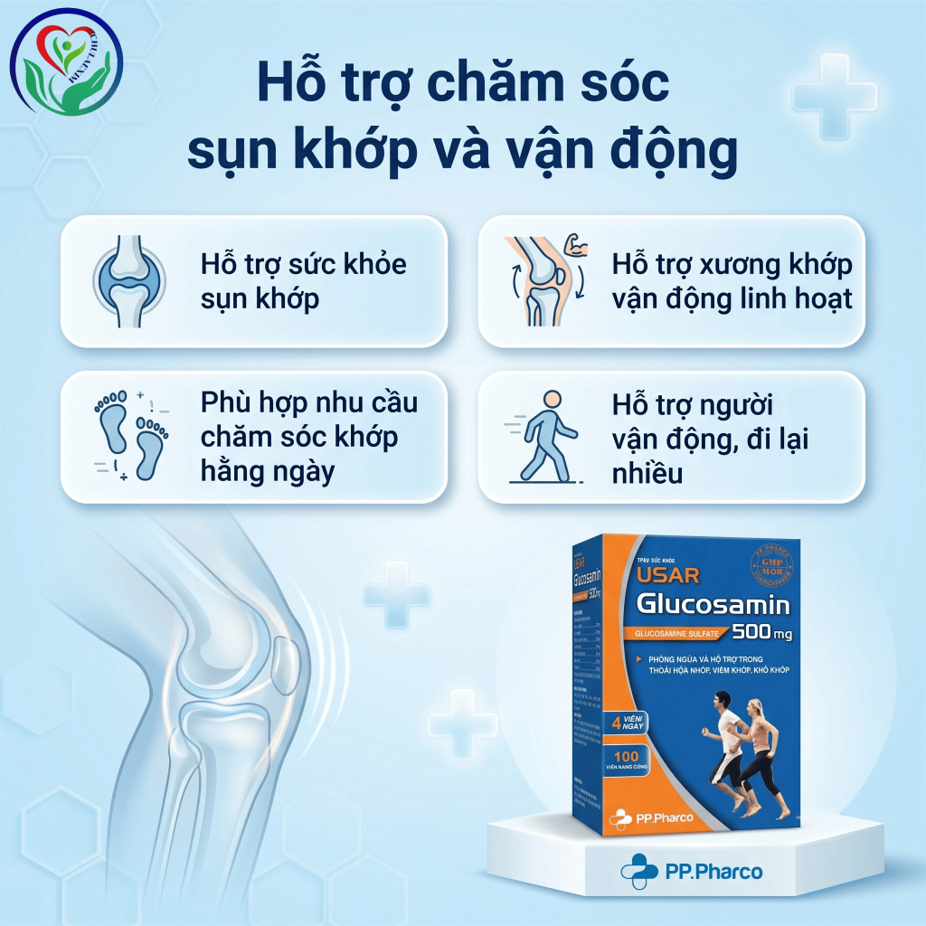 USAR Glucosamin 500mg hỗ trợ xương khớp, khô cứng khớp, vận động linh hoạt – Hộp 100 viên