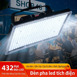 Đèn pha led tích điện siêu sáng 432 hạt đèn to đèn LED dùng pin có chân đế chống nước đèn cắm trại đội đầu