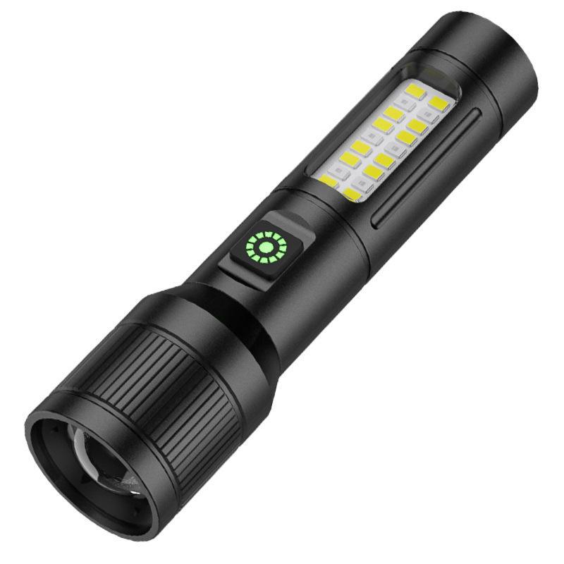 Đèn pin cầm tay siêu sáng SMD có thể zoom gần xa, 6 chế độ ánh sáng, vỏ hợp kim thiết kế nhỏ gọn, có chân sạc tiện lợi