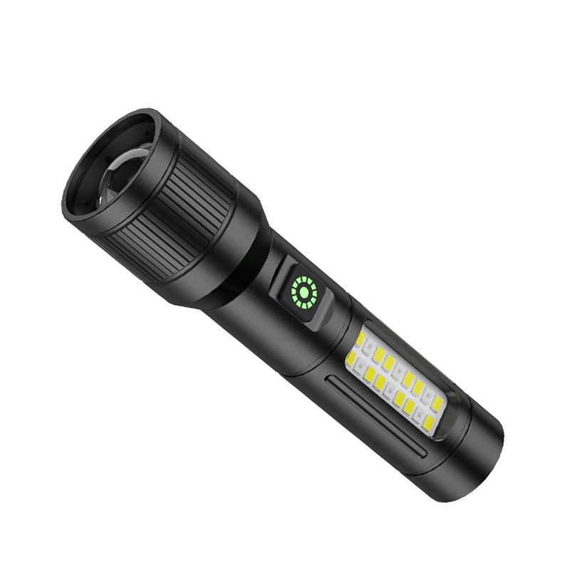 Đèn pin cầm tay siêu sáng SMD có thể zoom gần xa, 6 chế độ ánh sáng, vỏ hợp kim thiết kế nhỏ gọn, có chân sạc tiện lợi