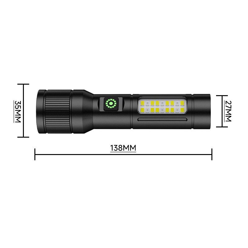 Đèn pin cầm tay siêu sáng SMD có thể zoom gần xa, 6 chế độ ánh sáng, vỏ hợp kim thiết kế nhỏ gọn, có chân sạc tiện lợi