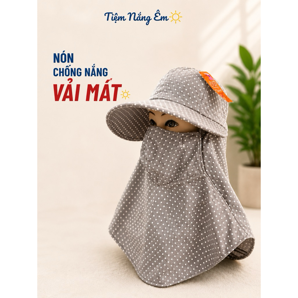 Nón Mũ Chống Nắng Vải 3D Mát Cao Cấp Vành To, Miếng Dán/ Dây Kéo, Freesize