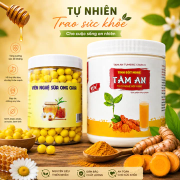 Combo tinh bột nghệ tâm an hộp 500g và viên bột nghệ sữa ong chúa - tốt cho dạ dày, đẹp da....