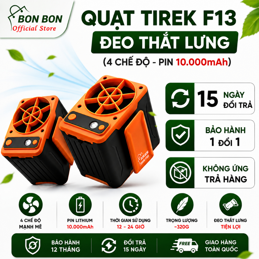 Quạt đeo thắt lưng Tirek F13 SOPMEDIA Quạt pin 10000mAh chạy liên tục 15-24h tích hợp sạc dự phòng