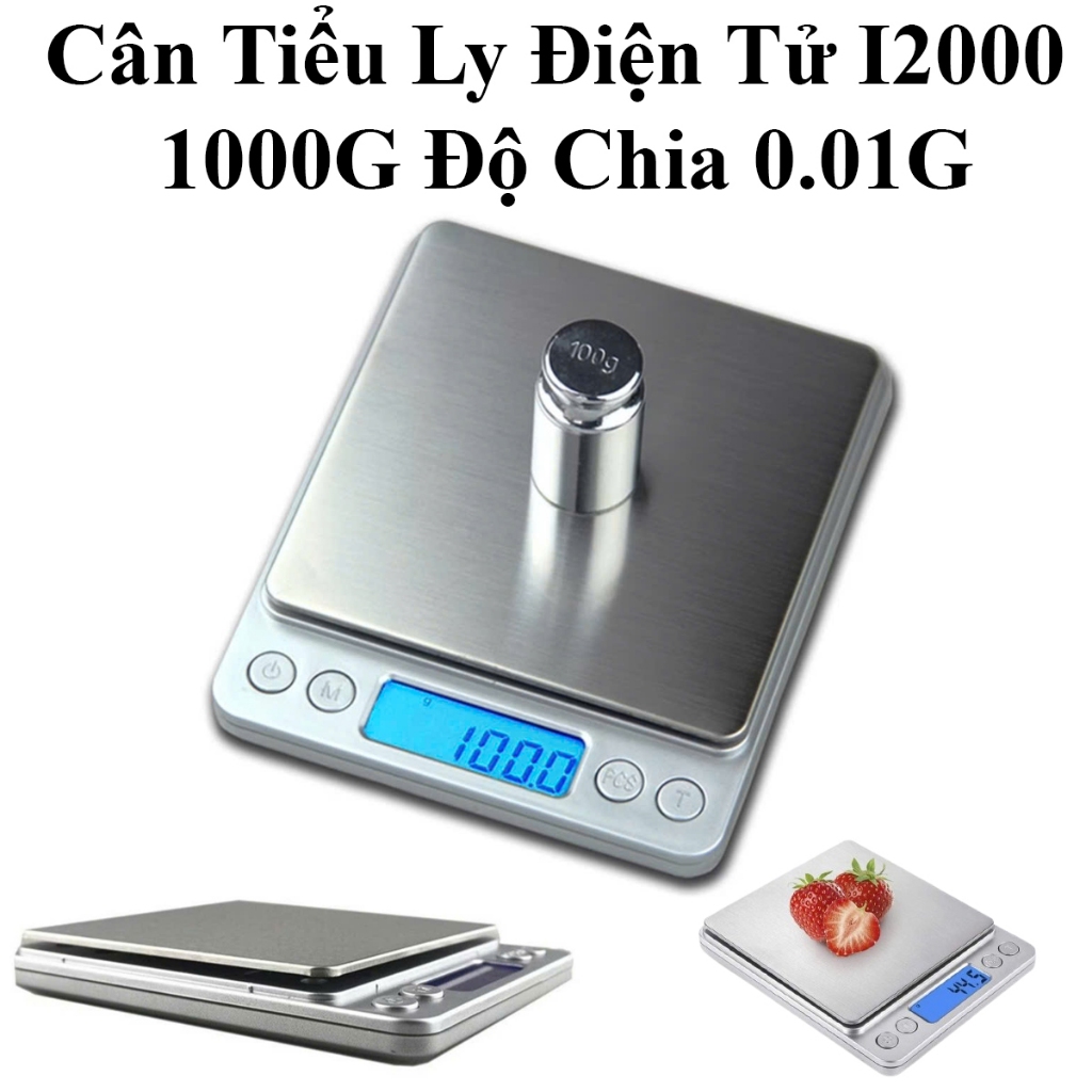 Cân Tiểu Ly Điện Tử I2000 1000G Độ Chia 0.01G Màn Hình Lcd Tiện Dụng