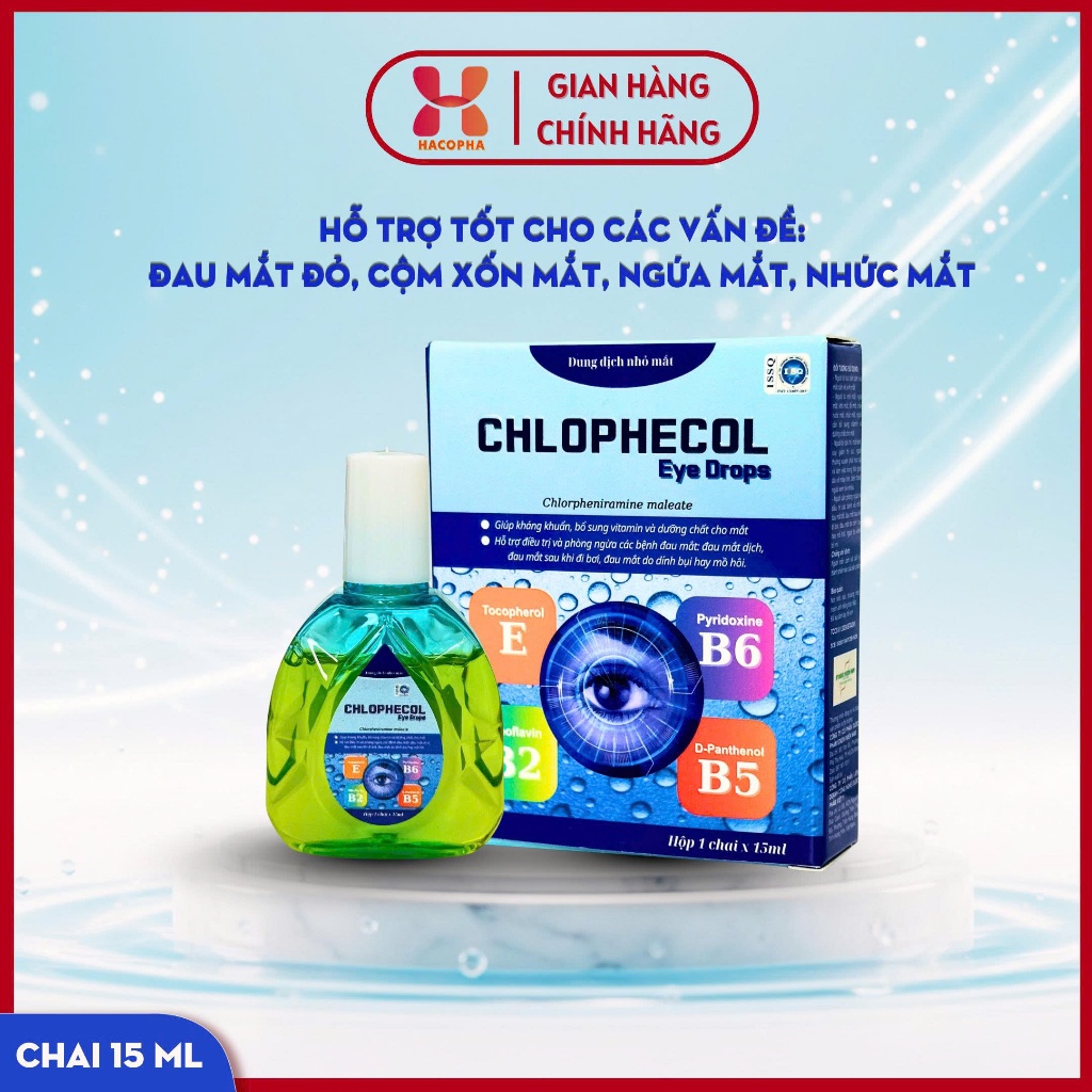 Dung dịch nhỏ mắt - CHLOPHECOL Eye Drops - Chai 15ml-Giảm ngứa, dị ứng mắt do bụi bẩn, bổ sung vitamin cho mắt