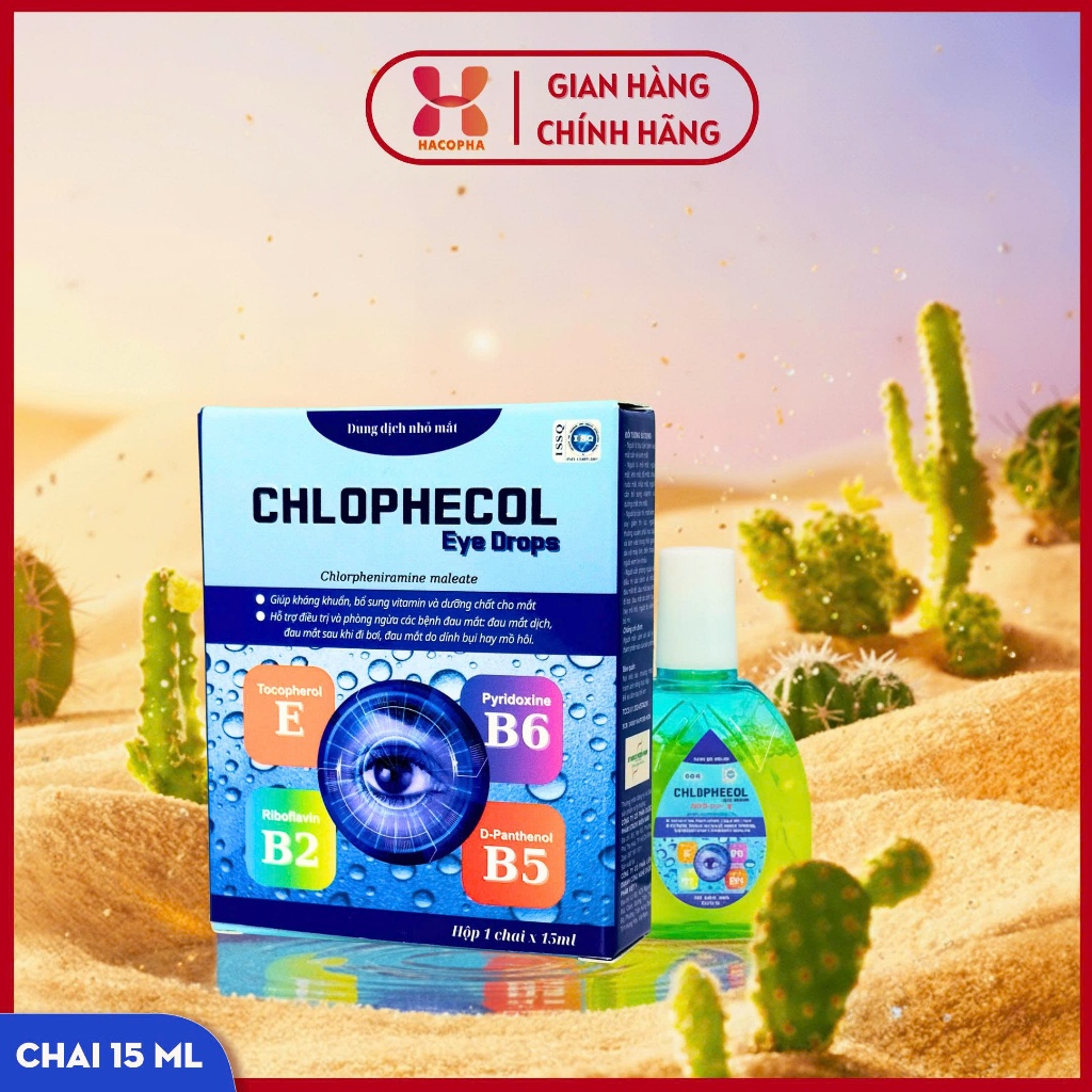 Dung dịch nhỏ mắt - CHLOPHECOL Eye Drops - Chai 15ml-Giảm ngứa, dị ứng mắt do bụi bẩn, bổ sung vitamin cho mắt