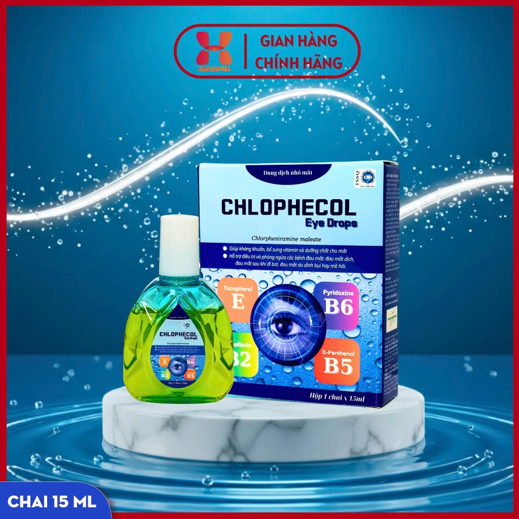 Dung dịch nhỏ mắt - CHLOPHECOL Eye Drops - Chai 15ml-Giảm ngứa, dị ứng mắt do bụi bẩn, bổ sung vitamin cho mắt
