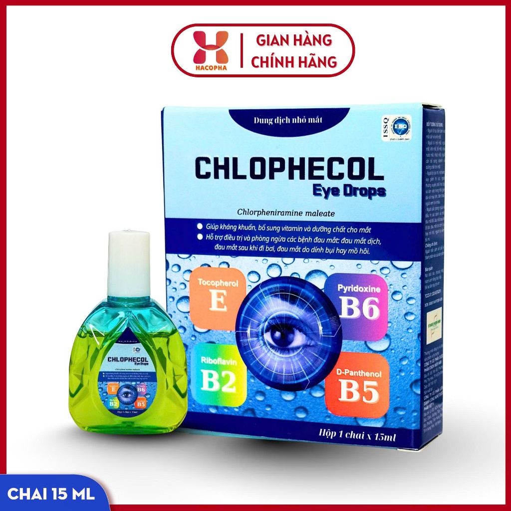 Dung dịch nhỏ mắt - CHLOPHECOL Eye Drops - Chai 15ml-Giảm ngứa, dị ứng mắt do bụi bẩn, bổ sung vitamin cho mắt
