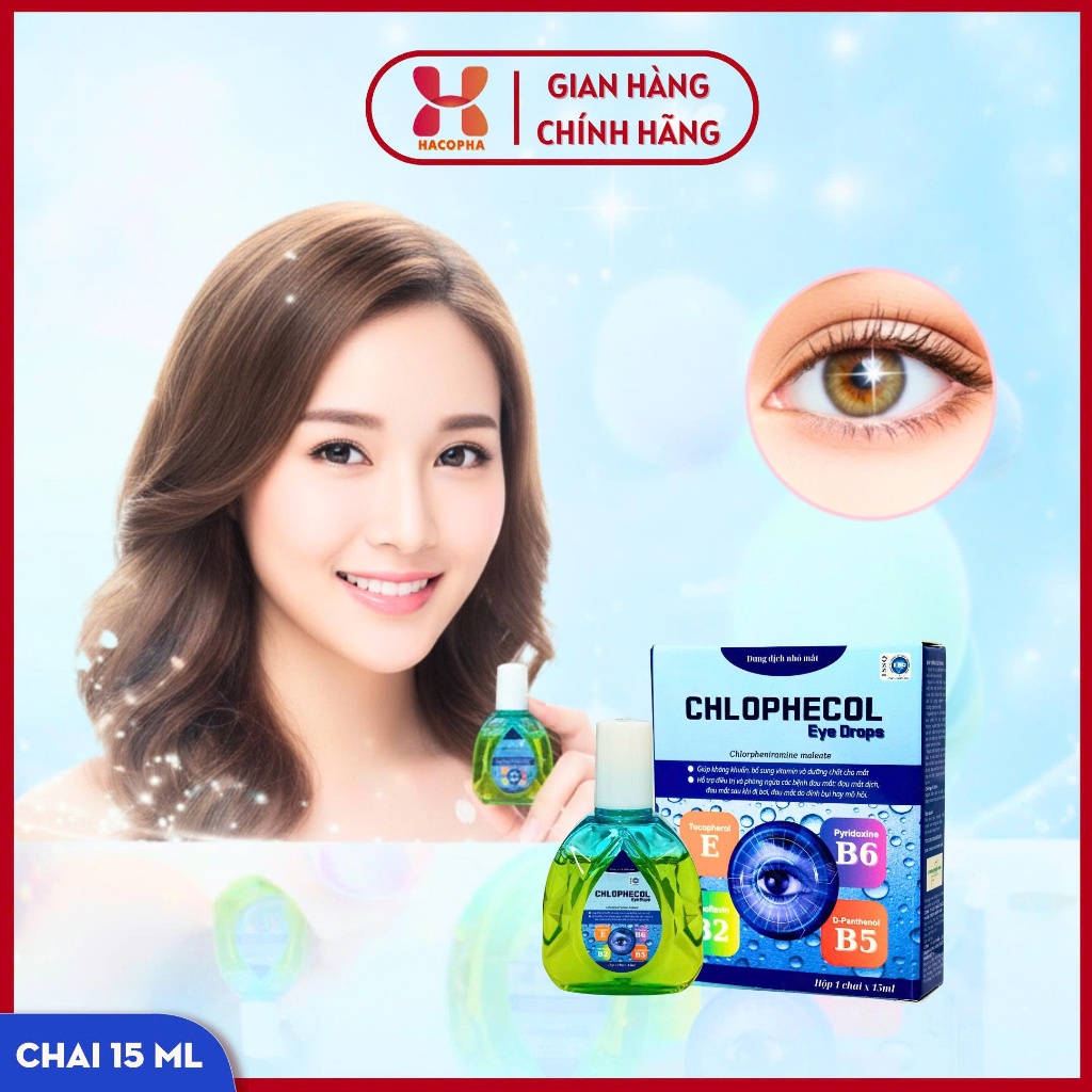 Dung dịch nhỏ mắt - CHLOPHECOL Eye Drops - Chai 15ml-Giảm ngứa, dị ứng mắt do bụi bẩn, bổ sung vitamin cho mắt