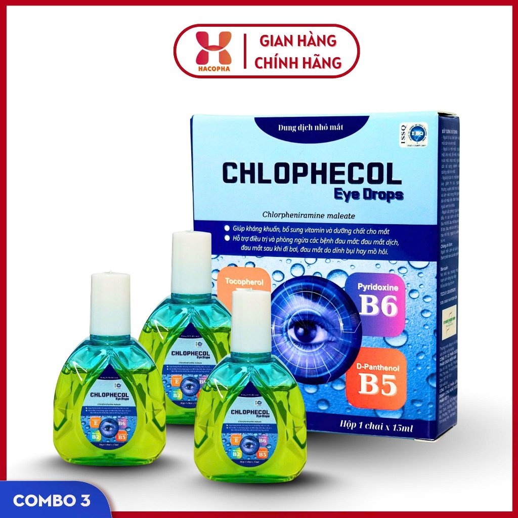 Dung dịch nhỏ mắt - CHLOPHECOL Eye Drops - Chai 15ml-Giảm ngứa, dị ứng mắt do bụi bẩn, bổ sung vitamin cho mắt