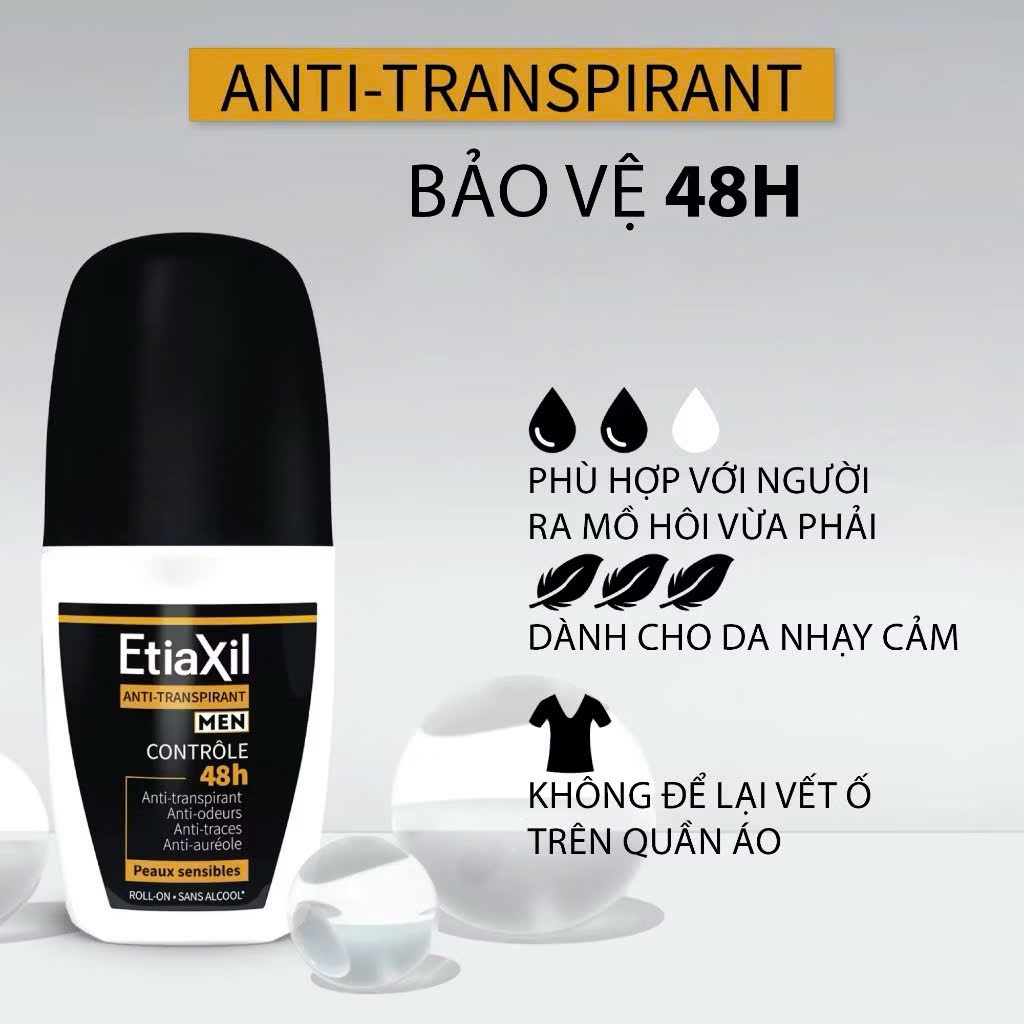 (Chính hãng) Lăn Khử Mùi Etiaxil Men 50ml, Ngăn Tiết Mồ Hôi Đến 48h, Khử Mùi Cơ Thể Hiệu Quả Từ Lần Đầu Sử Dụng