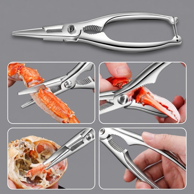 Kẹp Càng Cua Inox 2 Trong 1 - Kẹp Càng Ghẹ Dễ Dàng & Kéo Cắt Hải Sản - Chất Liệu Cao Cấp - Dụng Cụ Nhà Bếp Tiện Ích