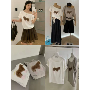 WGWE | Áo thun cotton lệch vai in ngựa chân hồng cute thời thượng – W10009#