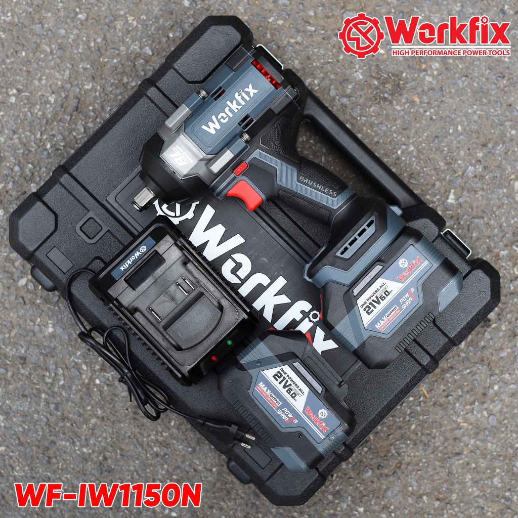 Máy Siết Bulong WORKFIX WF-IW1150N, Đầu đặc Lực Siết 1150n.m - 15CELL Mở Vặn Ốc Xe Ô Tô Tối Đa 38mm