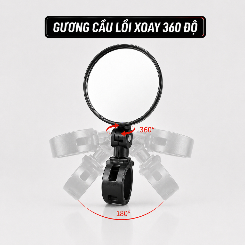 Gương Cầu Lồi Xoay 360 Độ Cho Xe Máy Xe Đạp, Nhựa ABS, Chống Mưa, Dễ Lắp Ráp