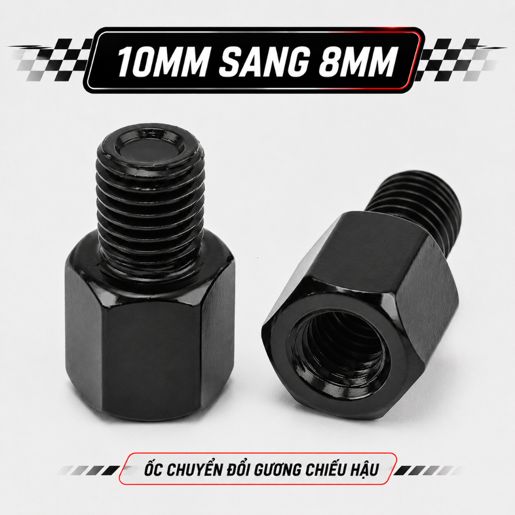 Phụ Kiện Gắn Gương Chiếu Hậu Xe Máy, Ốc Chuyển Ren Chân Gương Màu Đen, Có Bán Lẻ