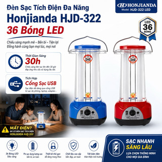 (SẴN HÀNG GIAO LIỀN) Đèn Sạc Tích Điện Đa Năng Honjianda HJD-322 36 Bóng LED, Thời Gian Sáng 30h, Tích Hợp Cổng Sạc USB