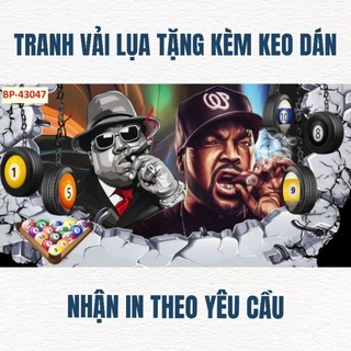 Tranh trang trí quán bi-a, quán billiards, club bida tranh 3D dán tường in trên chất liệu vải lụa(shop tặng kèm keo dán)