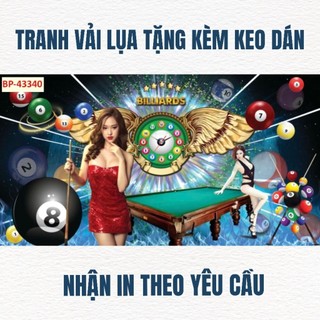 Tranh trang trí quán bi-a, quán billiards, club bida tranh 3D dán tường in trên chất liệu vải lụa(shop tặng kèm keo dán)