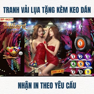 Tranh trang trí quán bi-a, quán billiards, club bida tranh 3D dán tường in trên chất liệu vải lụa(shop tặng kèm keo dán)