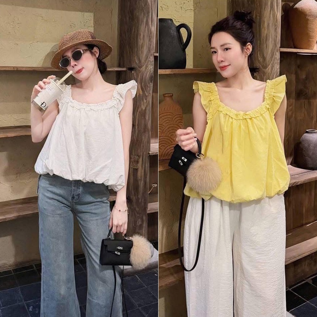 Áo Sát Nách Kiểu Nữ Cổ Chun Bo Gấu Có Lớp Lót Thô Hàn Cao Cấp Thanhhuyenclothing (B527)