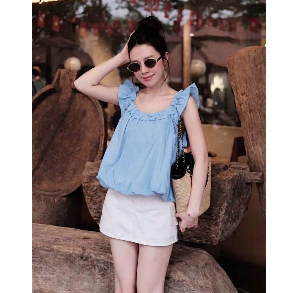 Áo Sát Nách Kiểu Nữ Cổ Chun Bo Gấu Có Lớp Lót Thô Hàn Cao Cấp Thanhhuyenclothing (B527)