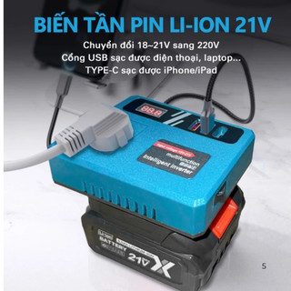 Đế Chuyển Đổi Nguồn Điện Chuyển Từ Pin 21v Lên 110 - 220v, Chân Pin Phổ Thông 4cm ,10-20-30cell ,Kèm 3 Cổng Sạc Nhanh