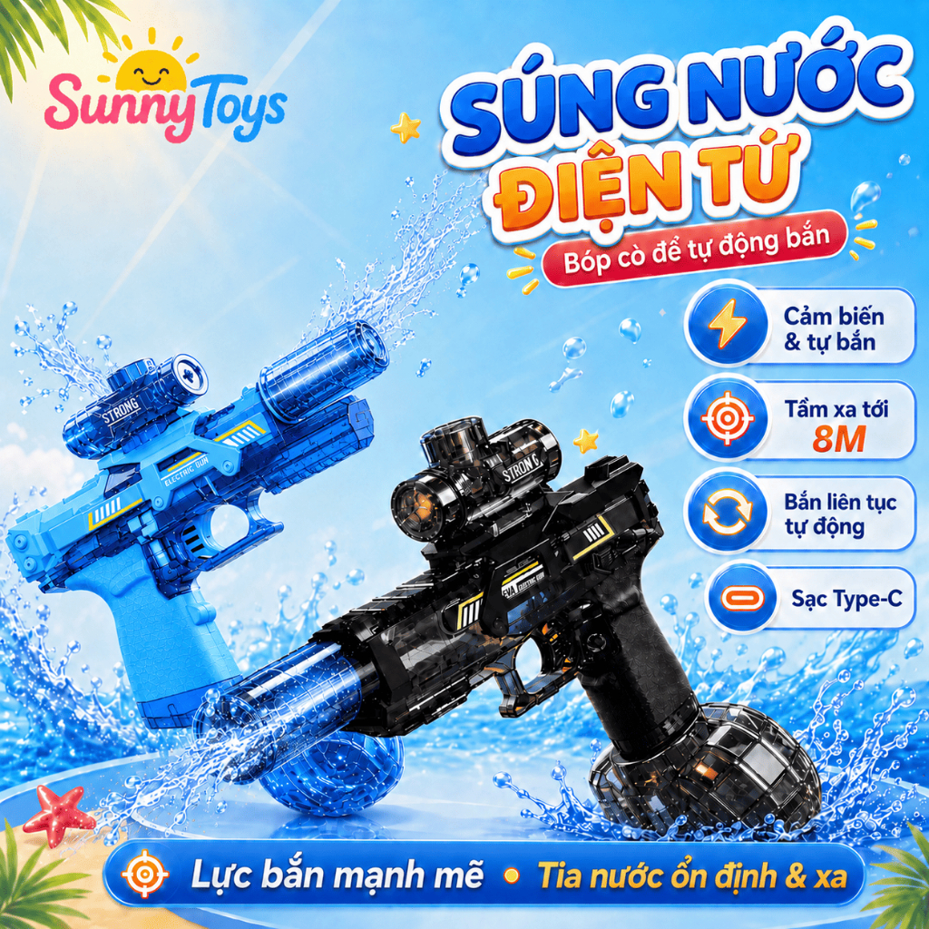 Đồ Chơi Phun Nước Điện T60 SunnyToys - Tự Động Phun Nước, Bình Chứa Lớn Cho Bé Chơi Ngoài Trời